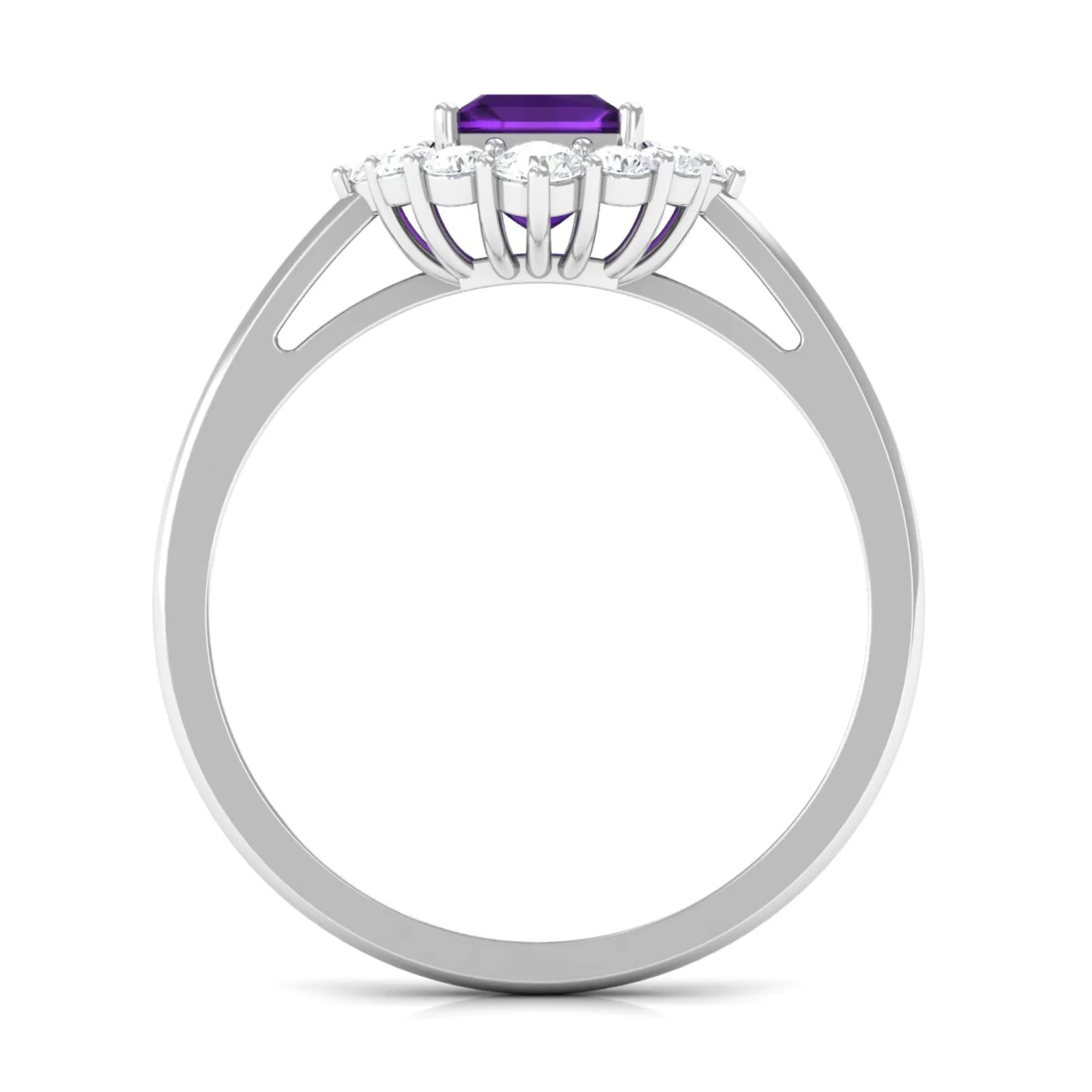 Princess Cut Amethyst and Diamond Halo Engagement Ring