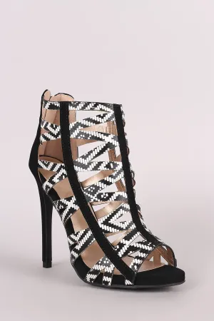 Qupid Printed Cutout Caged Design Stiletto Heel