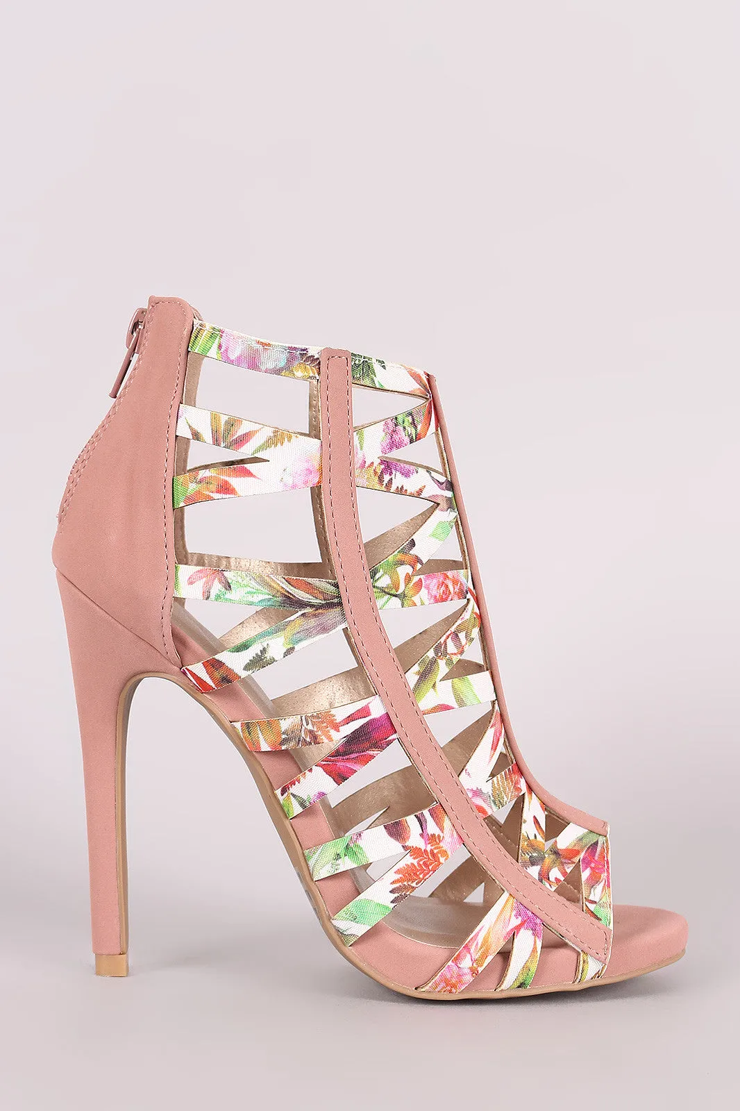 Qupid Printed Cutout Caged Design Stiletto Heel