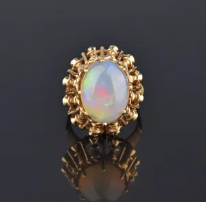 Retro 14K Gold Cabochon Opal Ring, 1940s