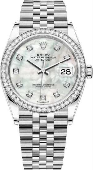 Rolex - Unworn Datejust 36mm Mother of Pearl (MOP) Diamond Dial Jubilee Bracelet Diamond Bezel 126284RBR