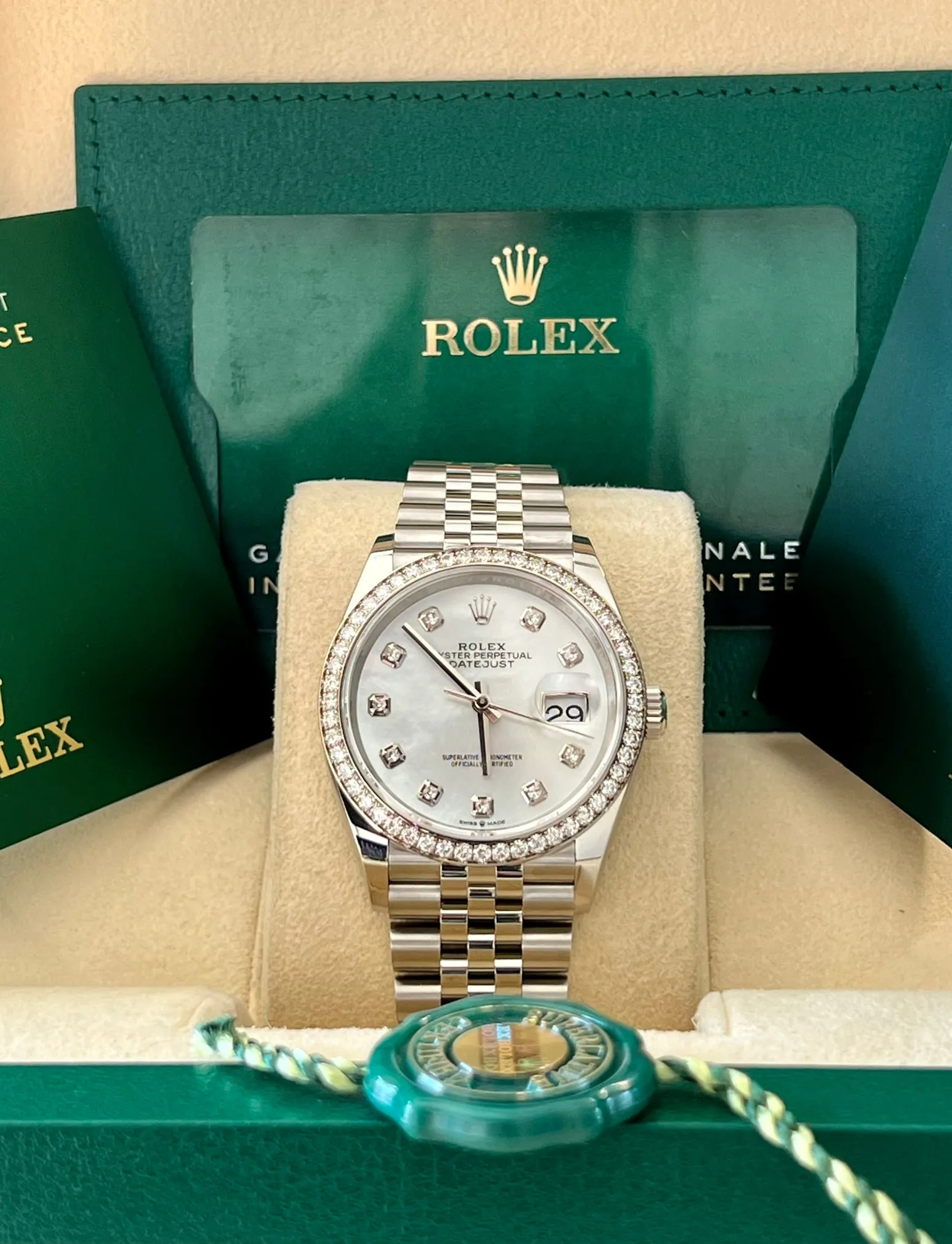 Rolex - Unworn Datejust 36mm Mother of Pearl (MOP) Diamond Dial Jubilee Bracelet Diamond Bezel 126284RBR