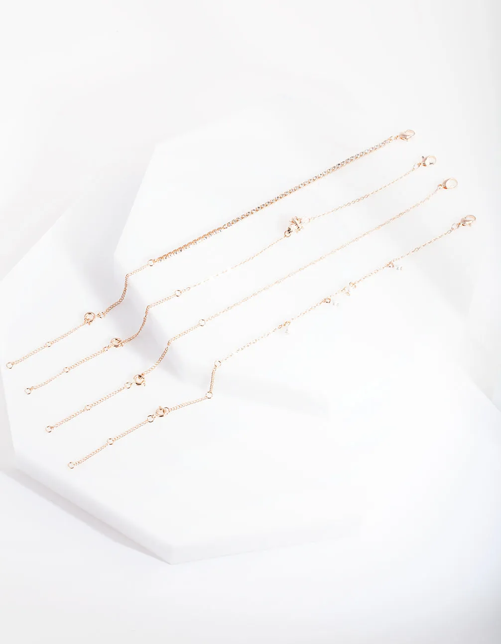 Rose Gold Diamante Bee Anklet Bracelet 4-Pack