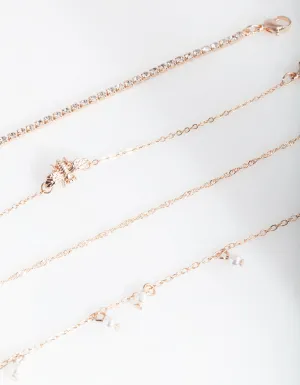 Rose Gold Diamante Bee Anklet Bracelet 4-Pack