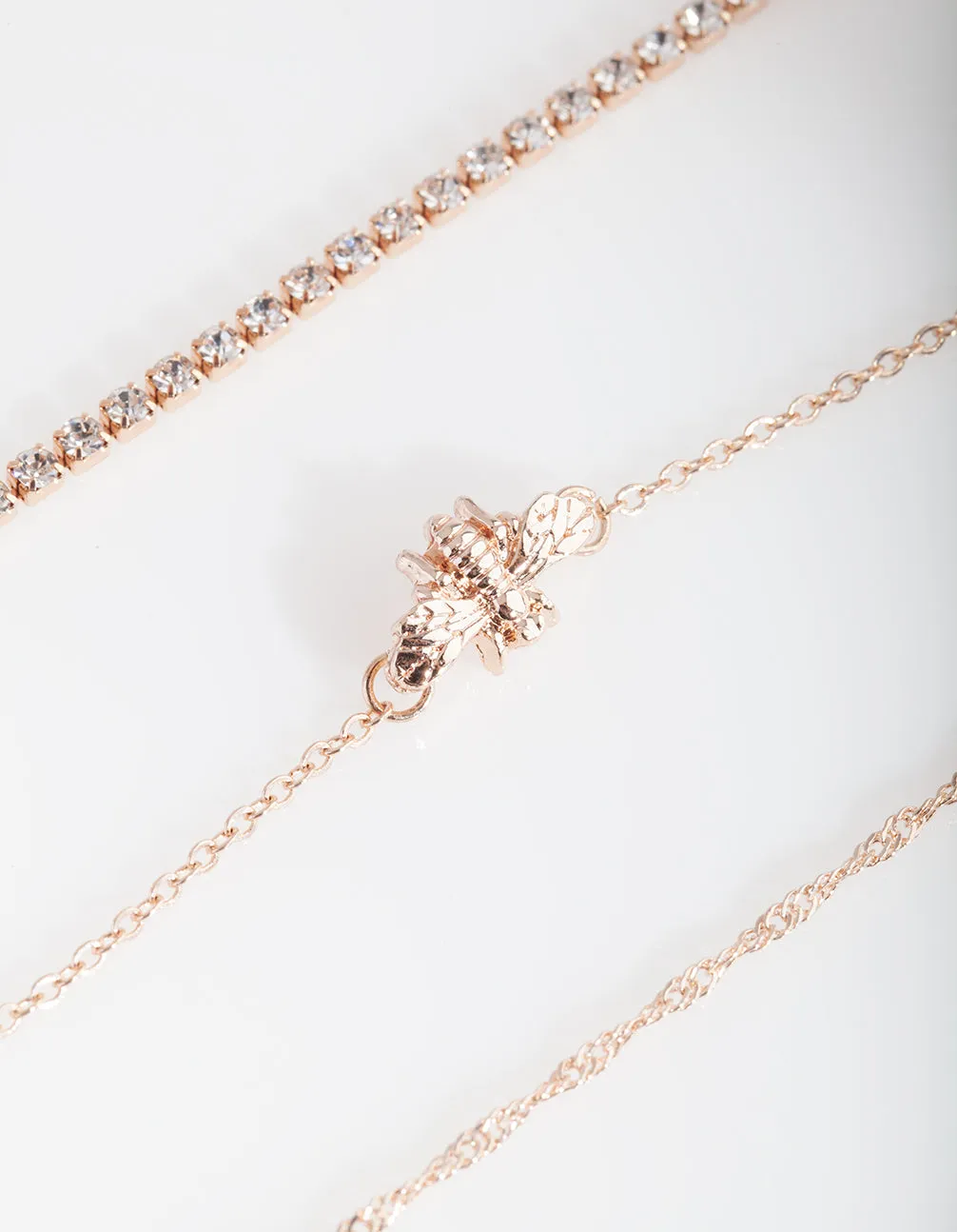 Rose Gold Diamante Bee Anklet Bracelet 4-Pack