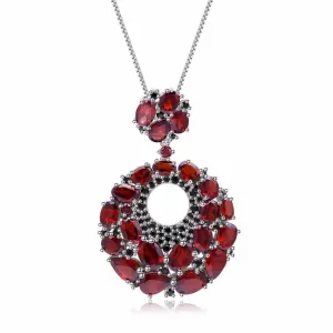 Round Natural Garnet Gemstone Pendant Necklace