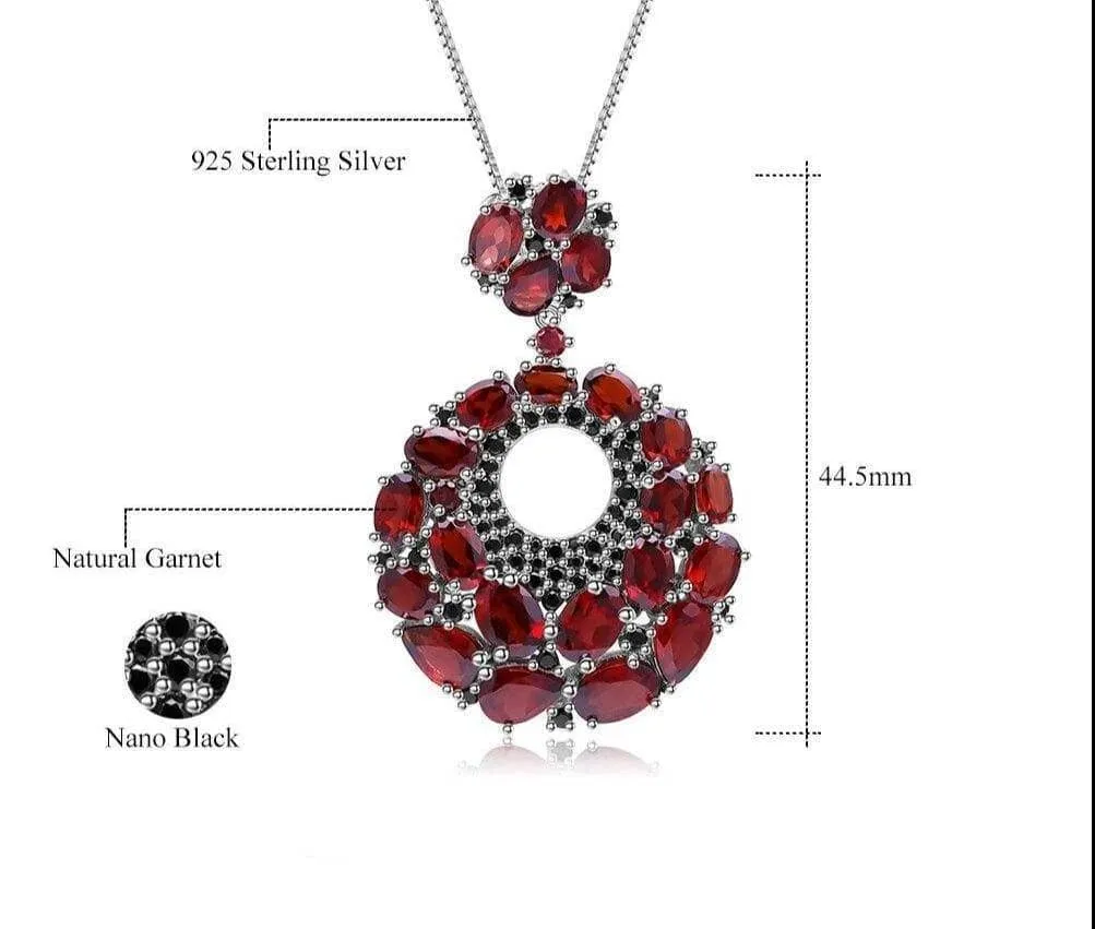 Round Natural Garnet Gemstone Pendant Necklace