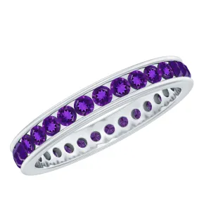 Round Shape Amethyst Eternity Ring in Channel Setting