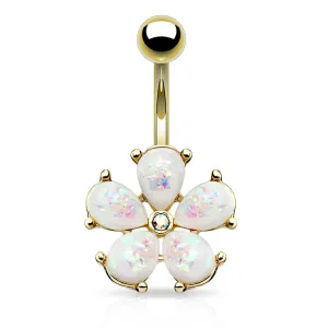 Scintillare Opal Daisy Belly Ring with Gold Plating