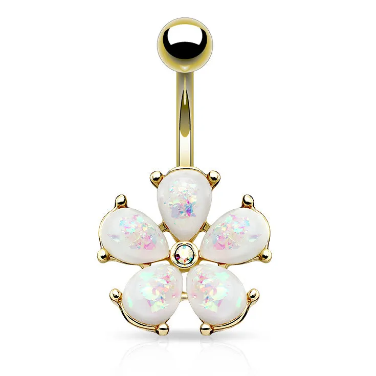 Scintillare Opal Daisy Belly Ring with Gold Plating