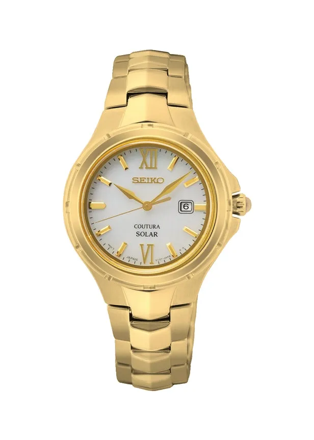 SEIKO LADIES COUTURA SOLAR PEARL DIAL GOLD CASE & BRACELET SUT432P