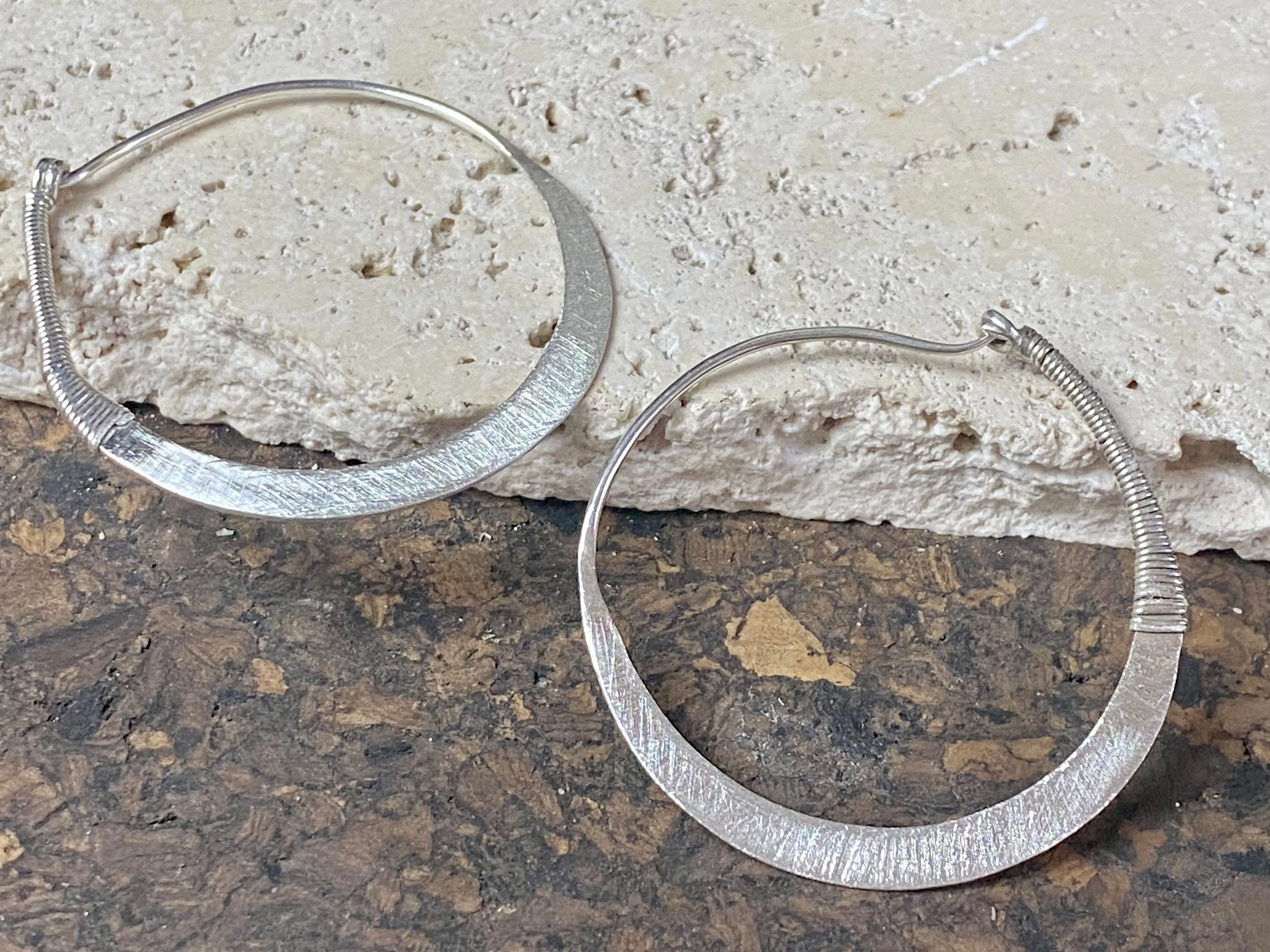 Silver Flat Hoop Tribal Earrings