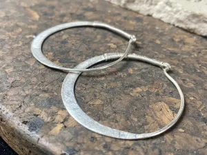 Silver Flat Hoop Tribal Earrings