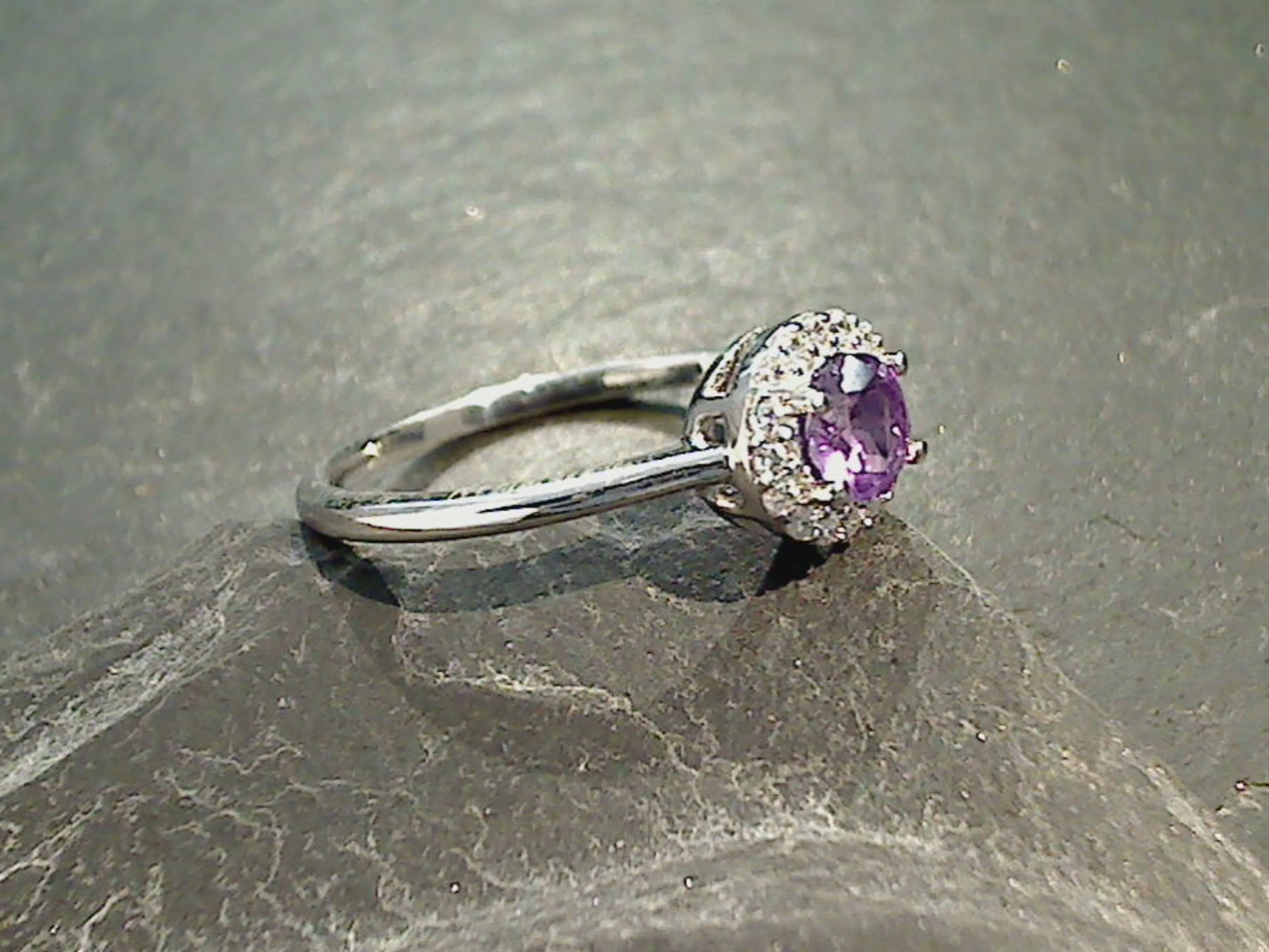 Size 10 Amethyst, CZ, Sterling Silver Ring