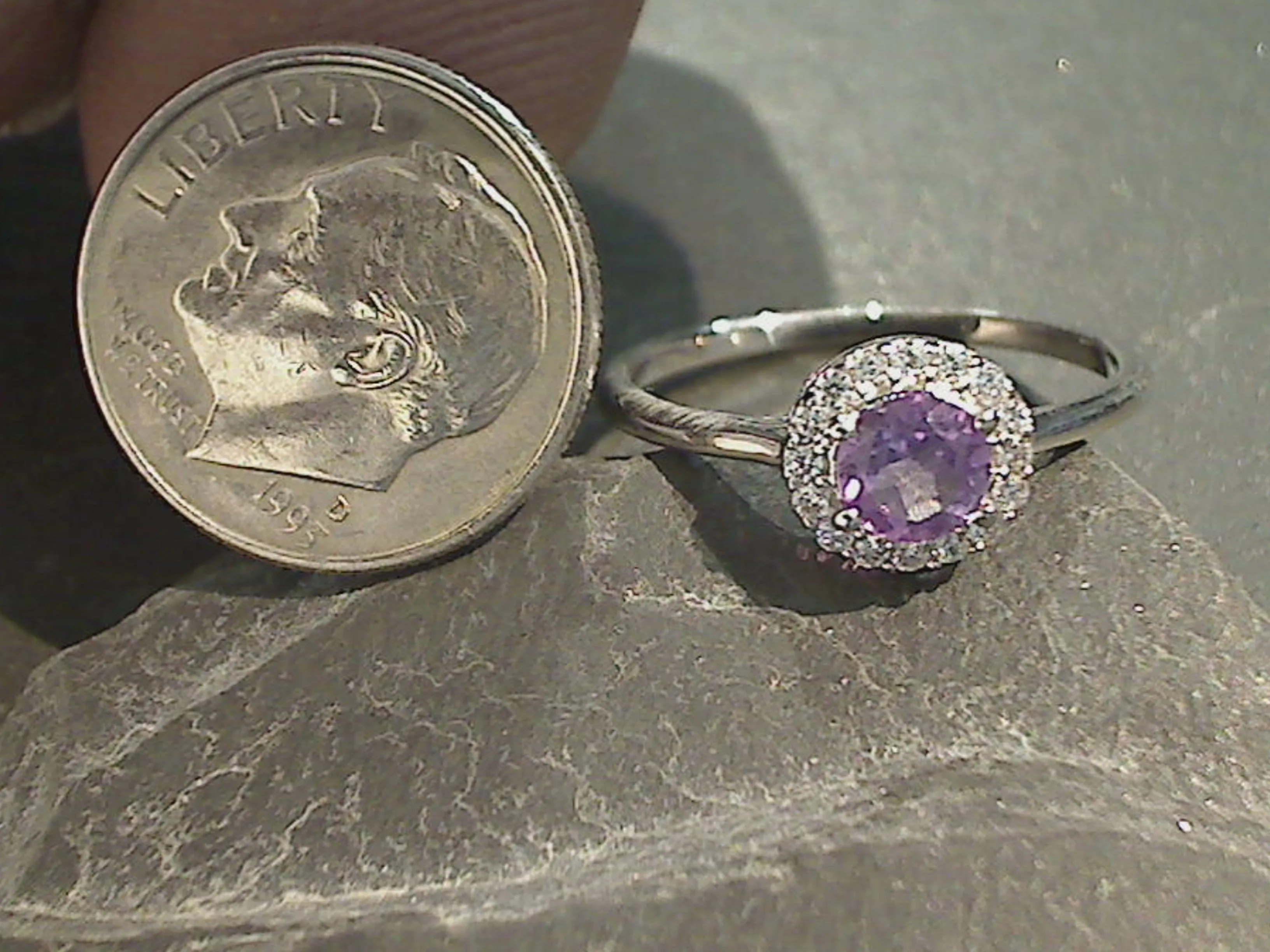 Size 10 Amethyst, CZ, Sterling Silver Ring