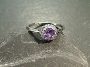 Size 10 Amethyst, CZ, Sterling Silver Ring