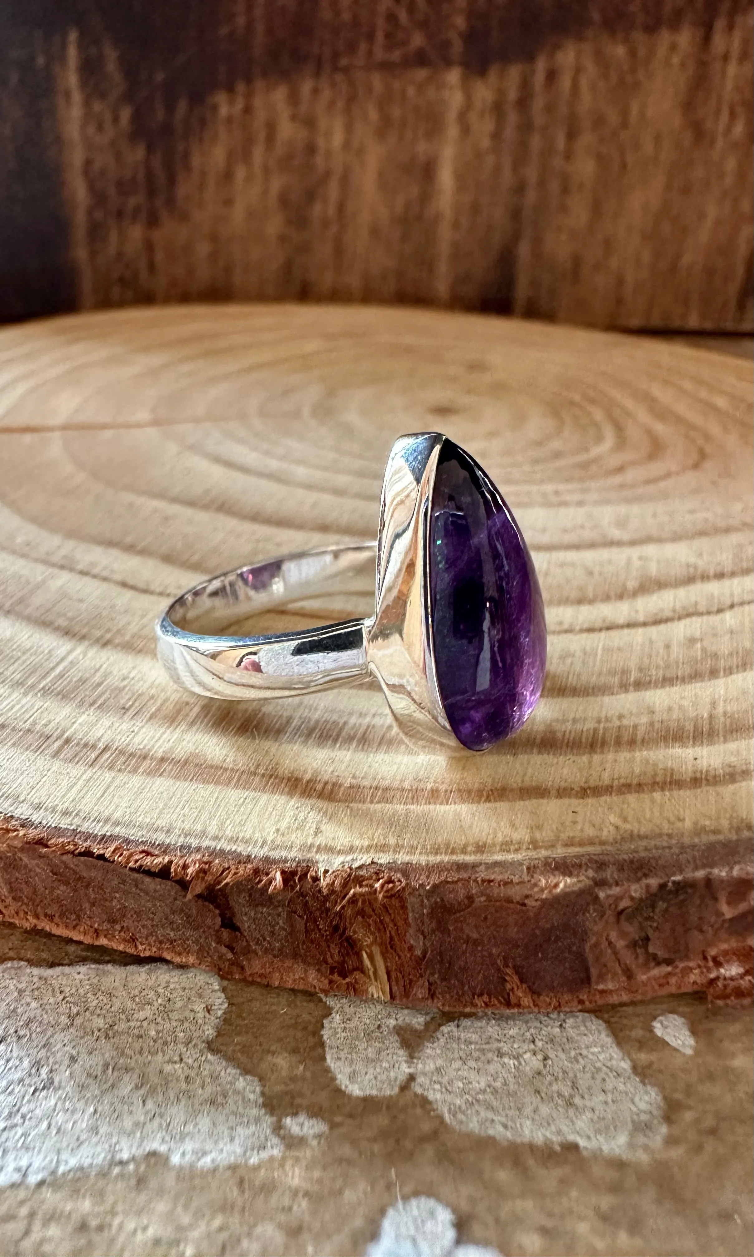 SLIM TEARDROP Amethyst Sterling Silver Ring • Size 7