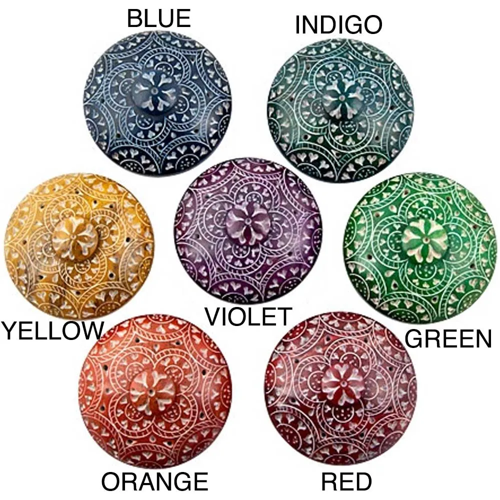 Small Chakra Color Soapstone Charcoal Incense Burner Bowl w/ Lid