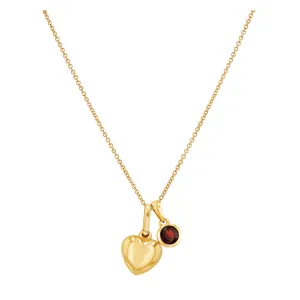 Soleil Collection Puffed Heart and Garnet Necklace | 9K Solid Yellow Gold