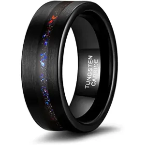 Somen 8mm Mens Wedding Band Black Tungsten Rings for Men Women Sandblasted Opal inlay Groove Center Mens Rings Matte Finished