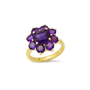 Statement Amethyst Flower Ring with Amethyst Center