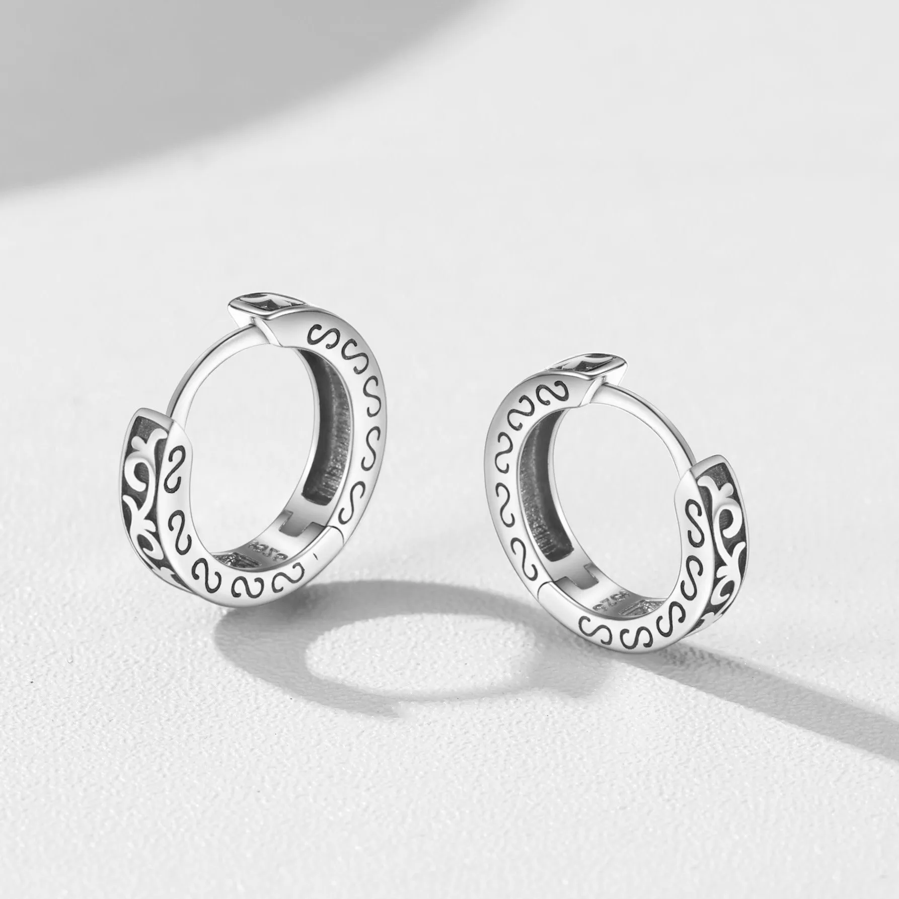 Sterling Silver Vine Celtic Huggie Hoop Earrings for Men