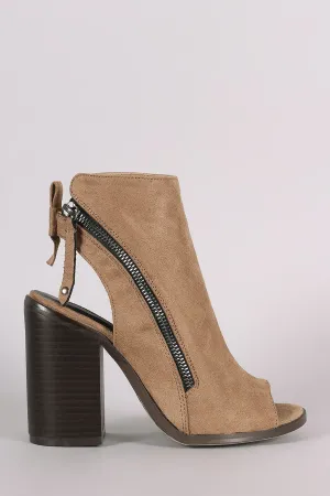 Suede Slanted Zipper Chunky Heeled Booties