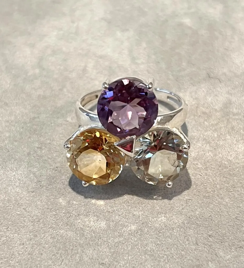 Three Gemstone Ring In Sterling Silver