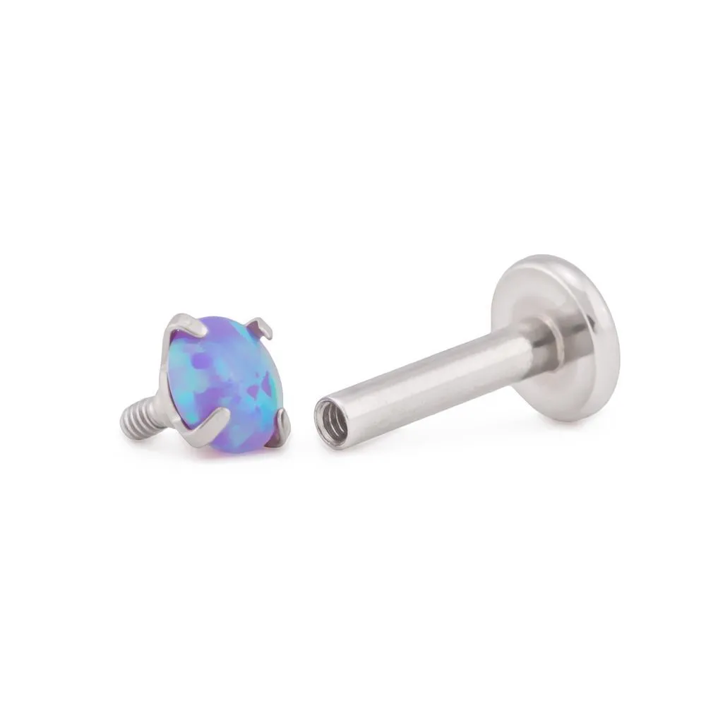 Tilum 14g-12g Internally Threaded Square Prong-Set 4mm Round Opal Top - Price Per 1