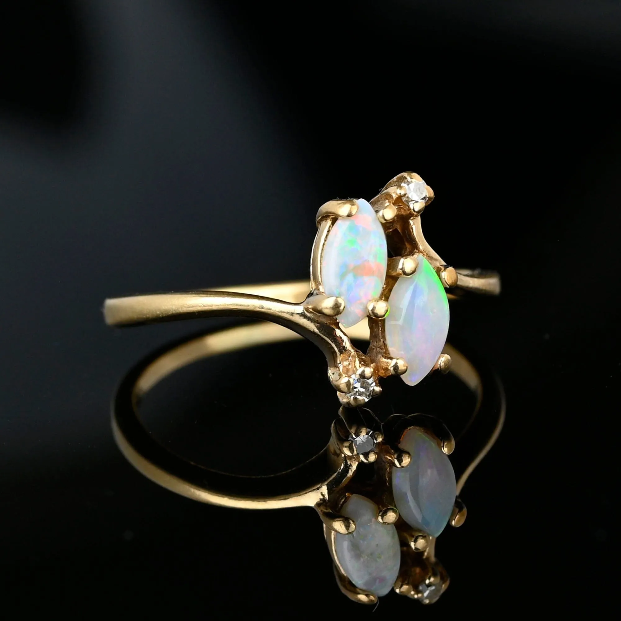 Vintage Gold Bypass Diamond Marquise Opal Ring