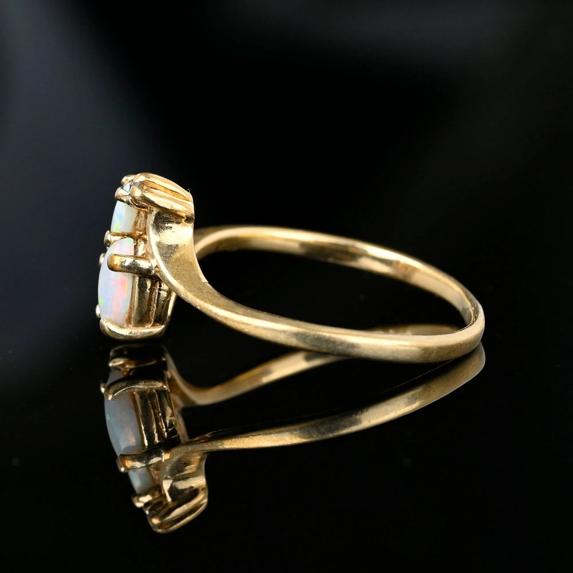 Vintage Gold Bypass Diamond Marquise Opal Ring