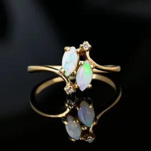 Vintage Gold Bypass Diamond Marquise Opal Ring