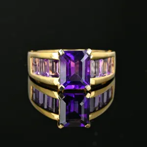 Vintage Gold Channel Set Step Cut Amethyst Ring