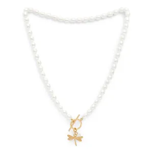 Vita cultured Freshwater Pearl Necklace With Gold Dragonfly