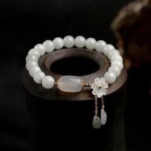 White Jade Magnolia Flower Bracelet