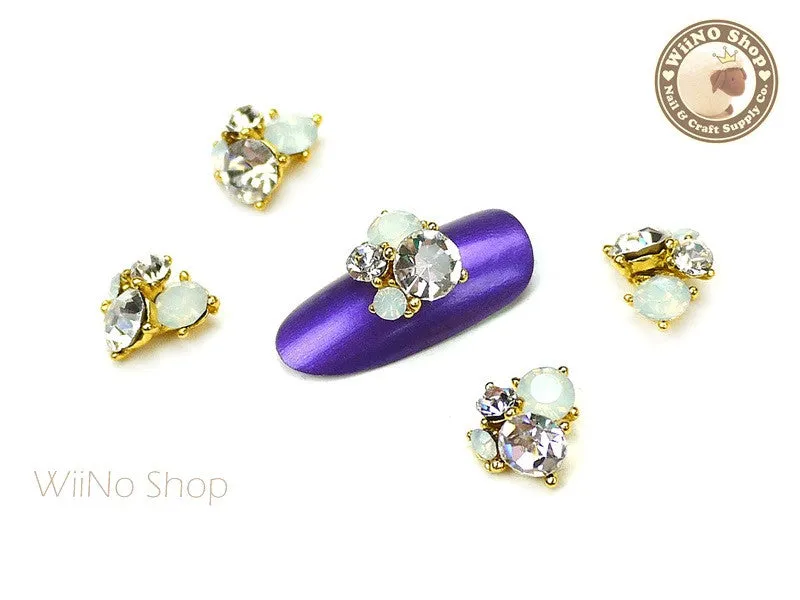 White Opal Cluster Nail Metal Charm Nail Art - 2 pcs