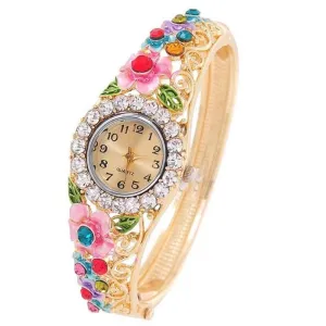 Yellow Chimes Exclusive Floral Design Crystal Watch Cuff&Kada Watch Bracelet for Women